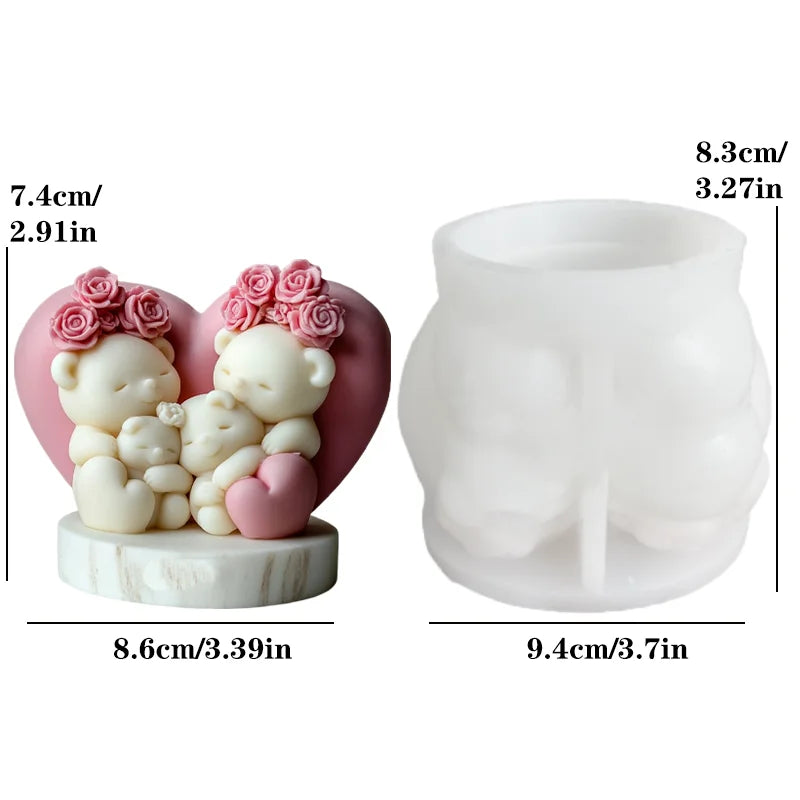 Cute Love Bear Candle Silicone Mold Rose Flower Animal Bear Epoxy Resin Mould Love Flower Bear Gypsum Molds Valentine's Day Gift