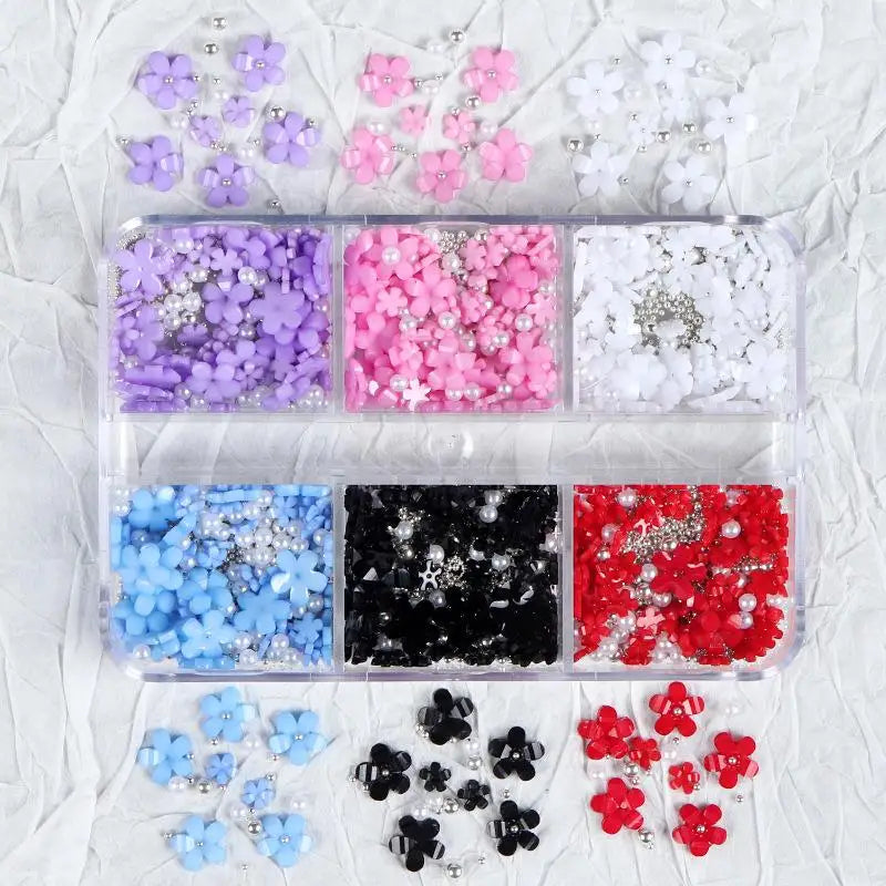 1pack Acrylic Flower Resin Filling For Epoxy Resin Mold Filler Nail Art Decoration Mixed Size Flower With Beads Jewelry Filling