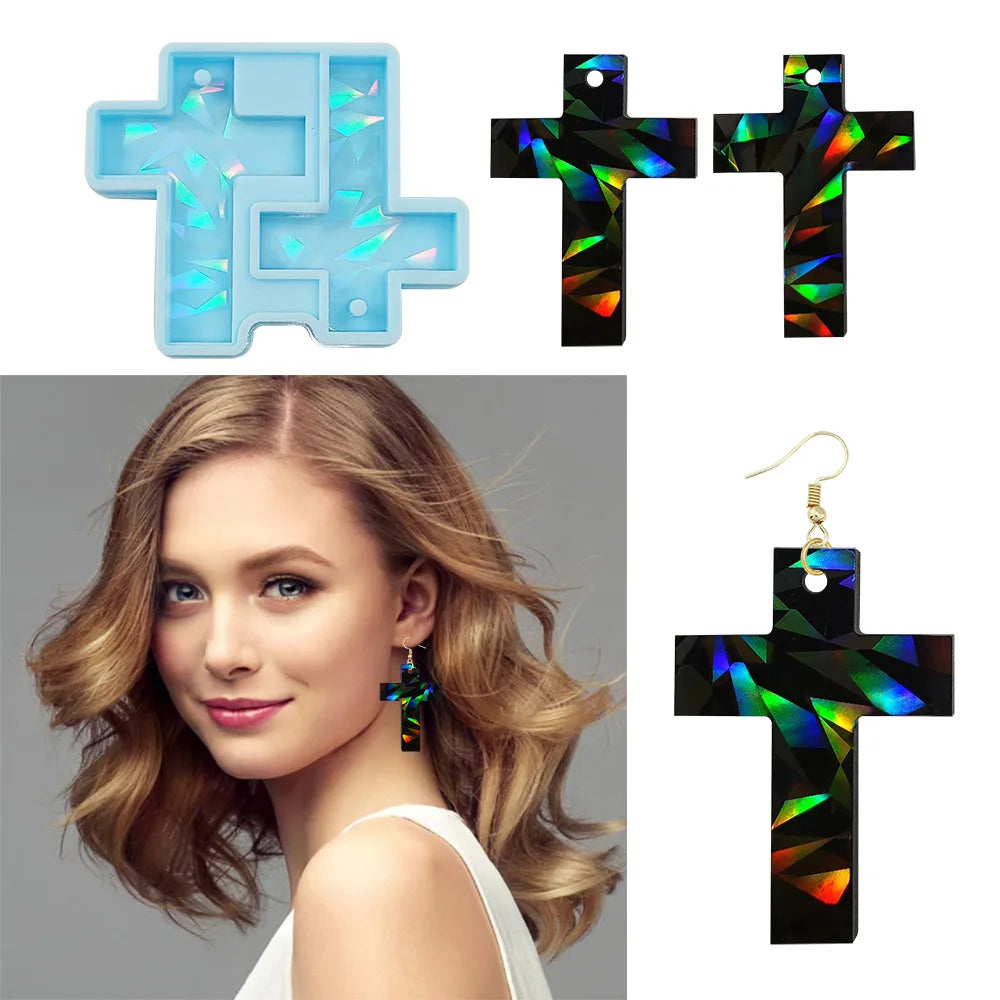 DIY Crystal Epoxy Resin Mold Holographic Laser Cross Earring Silicone Mold