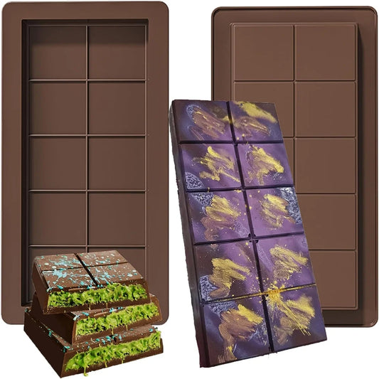 Deep Dubai Chocolate Bar Molds 2 Pack, 1 Inch Deep Large and Thick Silicone Chocolate Bar Molds for Stuffed Candy Bar