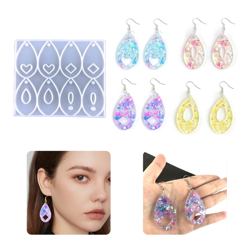 Droplet Shape Earring Pendant Silicone Mold Crystal Epoxy Resin Hollowed Out Earring Molds Creative Jewelry Necklace Pendans