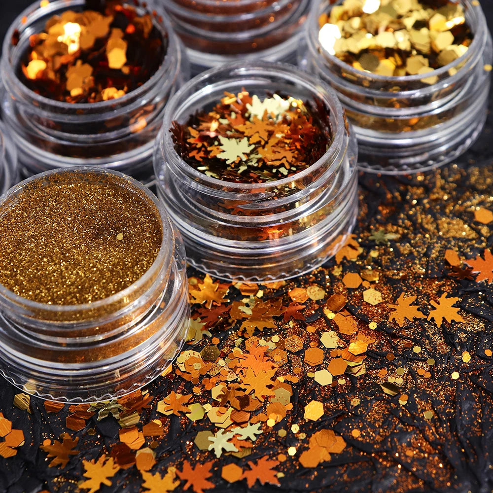 6 Pcs Resin Glitter Autumn Sequins For Epoxy Resin Filling Sweater Effect Powder Maple Leaves Fall Winter DIY Resin Mold Fillers