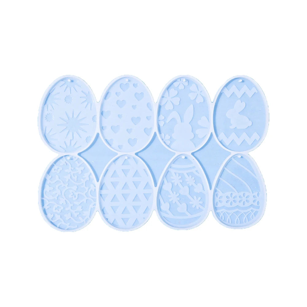 8PCS/Set Easter Eggs Silicone Resin Mold Easter Rabbit Egg Pendant Keychain Casting Silicone Mold Jewelry Art Crafts Making Tool