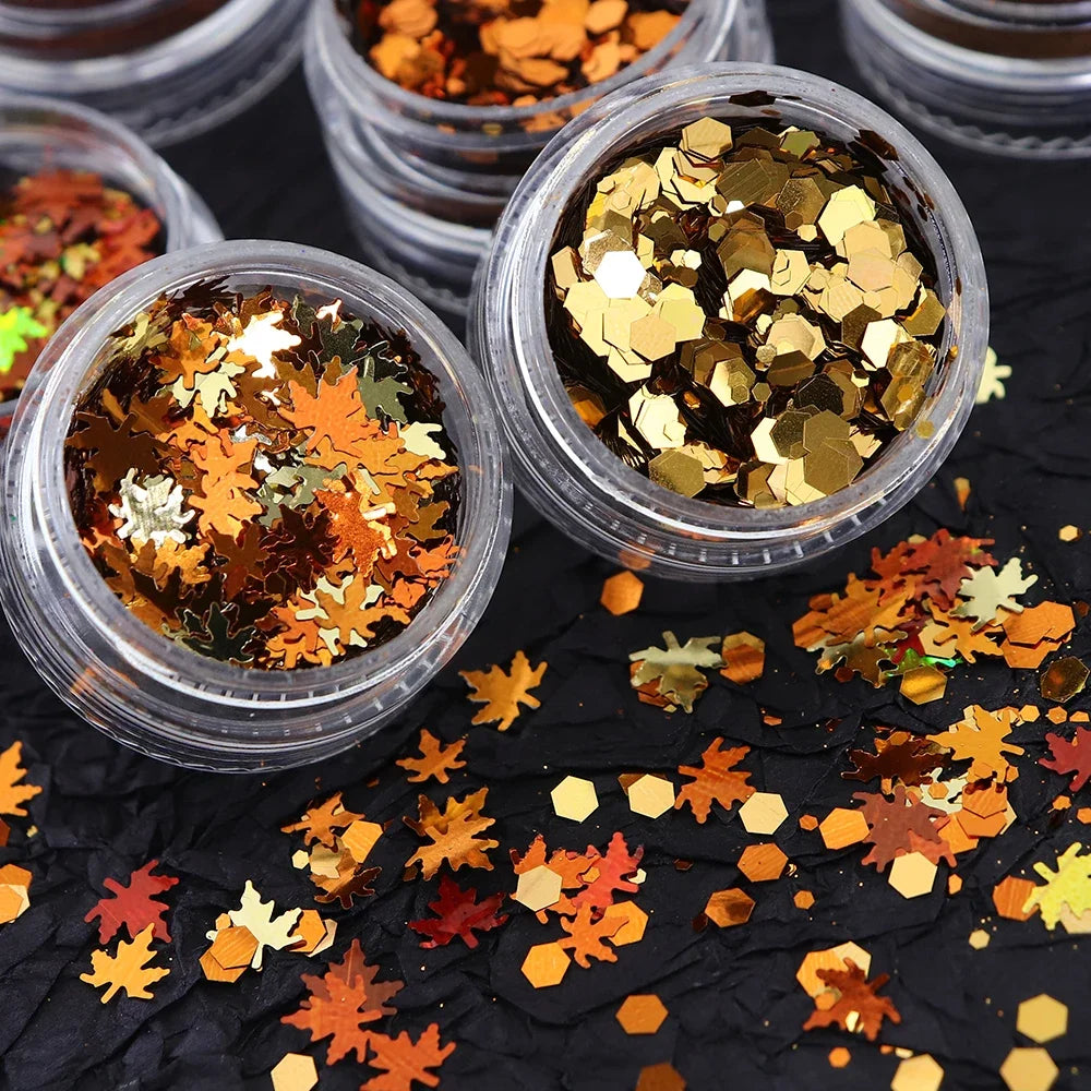 6 Pcs Resin Glitter Autumn Sequins For Epoxy Resin Filling Sweater Effect Powder Maple Leaves Fall Winter DIY Resin Mold Fillers