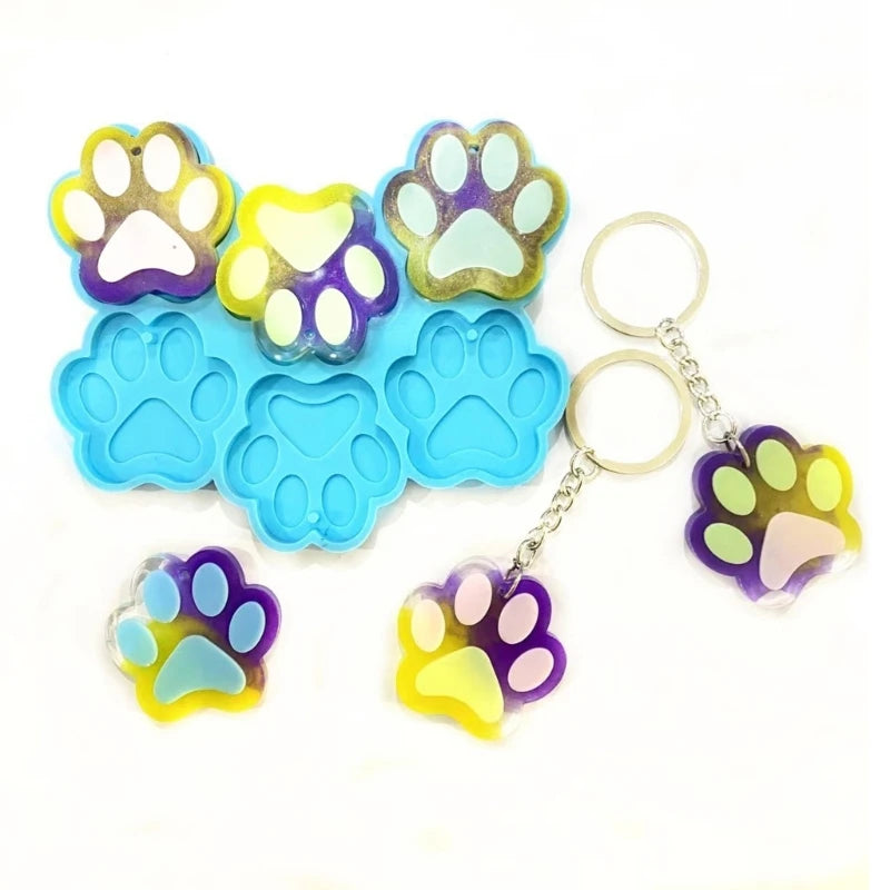 DIY 6 Cavity Cat Paw Shape Earrings Silicone Mold with Hole Necklace Keychain Pendant Charms Hanging Ornament Epoxy Resin Mould