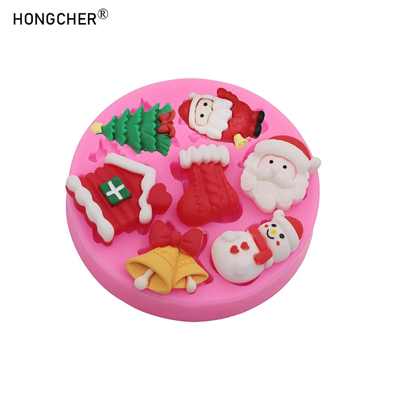 Christmas Series Bells Christmas Tree Snowman Snow House Fondant Cake Silicone Mold DIY Resin Jewelry Accessories Drip Mould