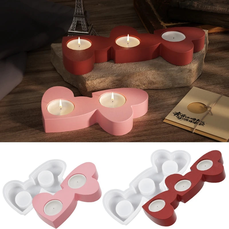 DIY Crystal Drop Glue Heart Porous Candle Holder Valentine's Day Candlelight Dinner Gypsum Candle Cup Epoxy Resin Silicone Mold