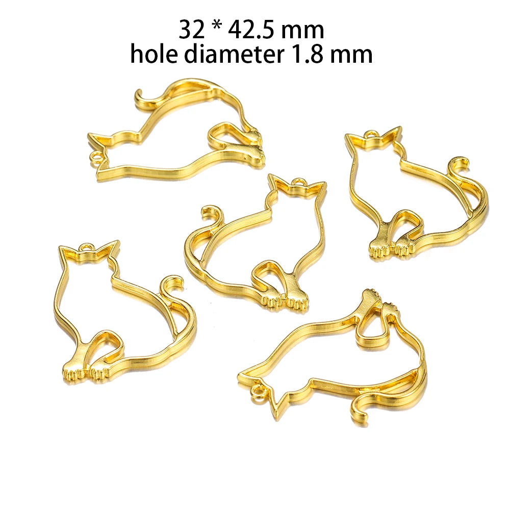 5Pcs/Set Metal Frame DIY Jewelry Necklace Pendant Gold Kitten Cat Cute Hollow Frames UV Epoxy Resin Tools Accessories Handmade