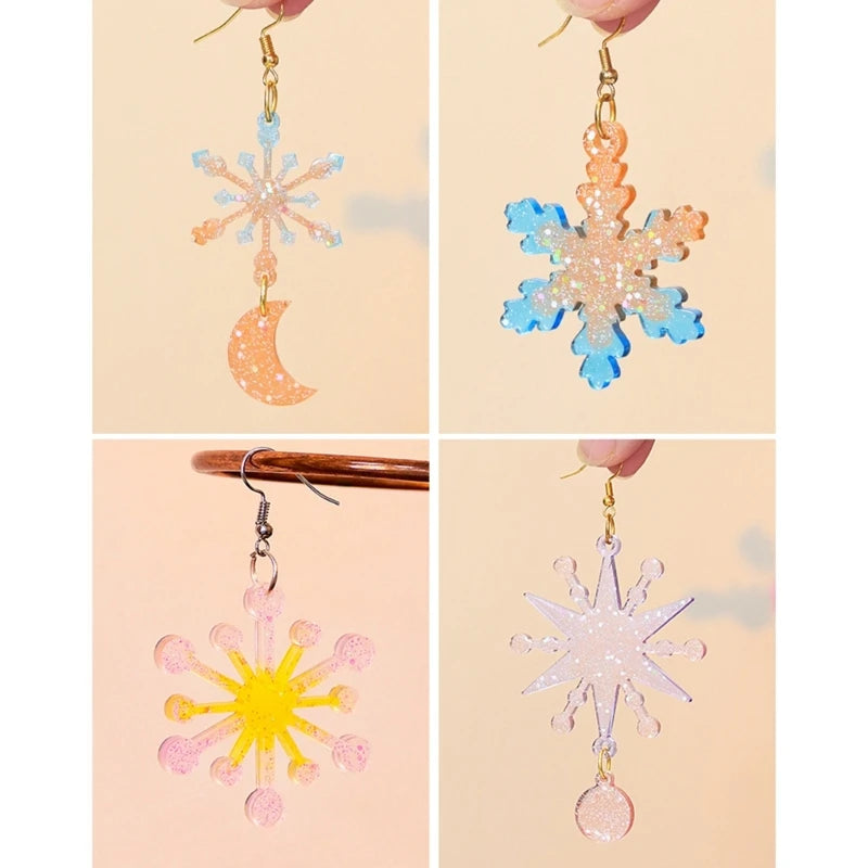 Christmas Earrings Mold Epoxy Resin Silicone Molds DIYs Snowflake Pendant Earring Mold Keychain Epoxy Resin Jewelry Tool