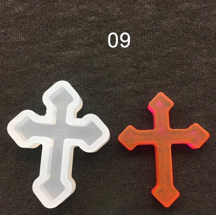 12pcs/set Halloween Cross Pendants Epoxy Resin Mold Silicone Mould for Jewelry Making DIY Crystal Keychain Crafts Casting Tools