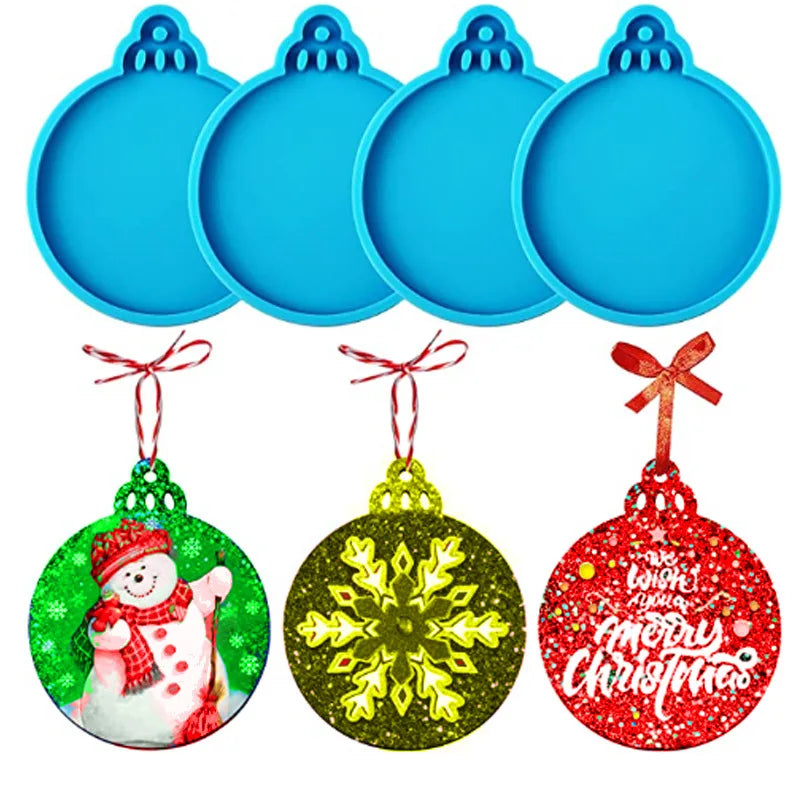 1/4Pcs Christmas Ball Ornament Epoxy Resin Silicone Mold For DIY Keychain Pendant Xmas Tree Pendant Casting Decoration Supplies