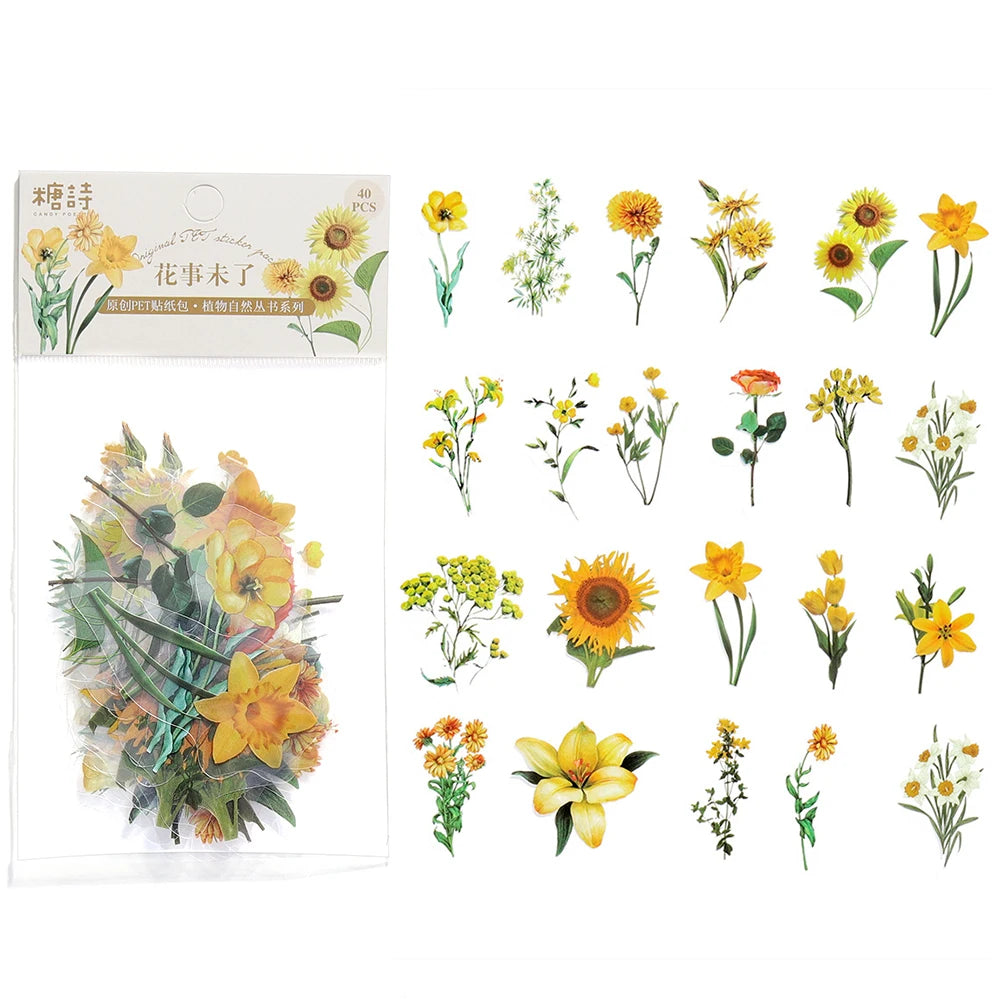 40Pcs/Bag Plant Nature Flower Decorative PVC Sticker Epoxy Resin Crafts Fillers Material for DIY Epoxy Resin Molds Book Decor