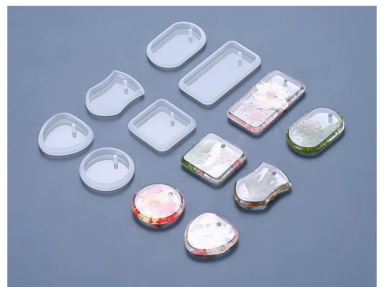 1/6/9 Keychain Pendant Silicone Mold Set DIY Crystal Epoxy Resin Mold Round Rectangle Pendants Jewelry Making Casting Mold