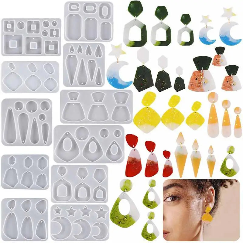 DIY Earring Epoxy Resin Silicone Mold Star Moon Square Droplets Shape Mould For Earring Pendant Epoxy Resin Jewelry Casting Mold