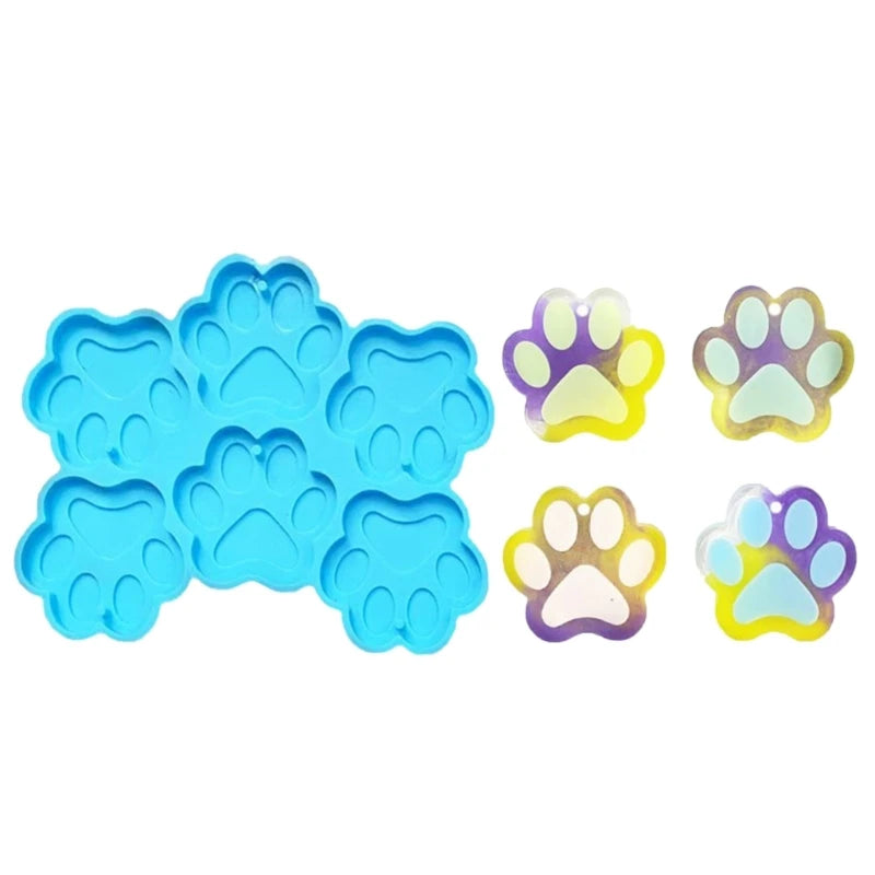 DIY 6 Cavity Cat Paw Shape Earrings Silicone Mold with Hole Necklace Keychain Pendant Charms Hanging Ornament Epoxy Resin Mould