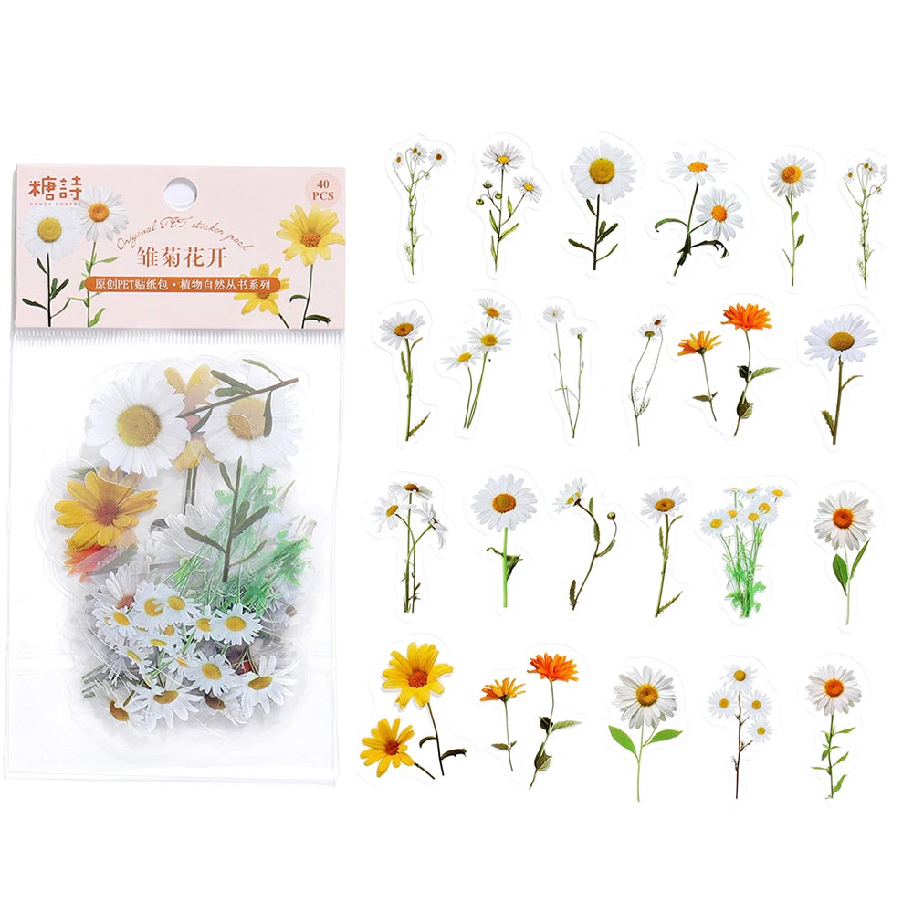 40Pcs/Bag Plant Nature Flower Decorative PVC Sticker Epoxy Resin Crafts Fillers Material for DIY Epoxy Resin Molds Book Decor