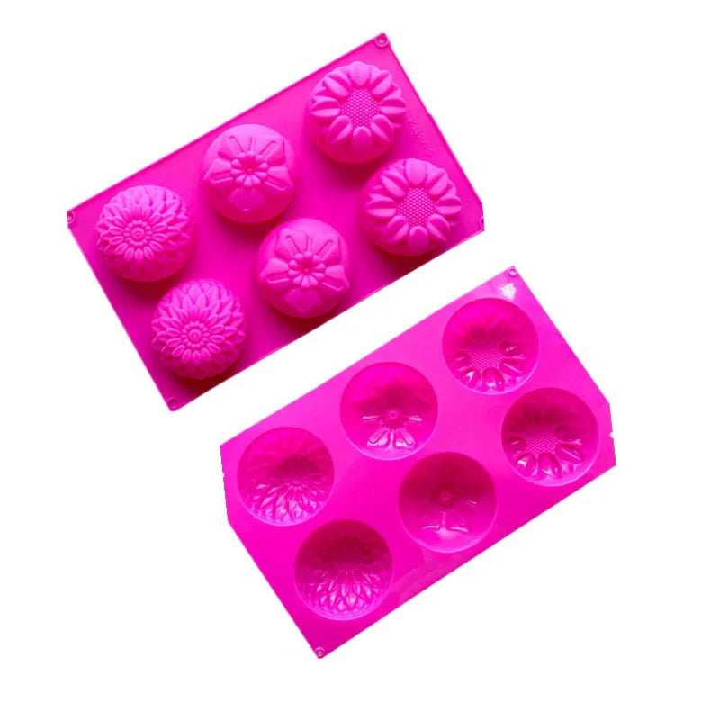 6 Cavity Flower Shaped Silicone Soap Mold DIY Handmade Aromatherapy Soap Making Form Chocolate Cake Mould Craft Making Supplies