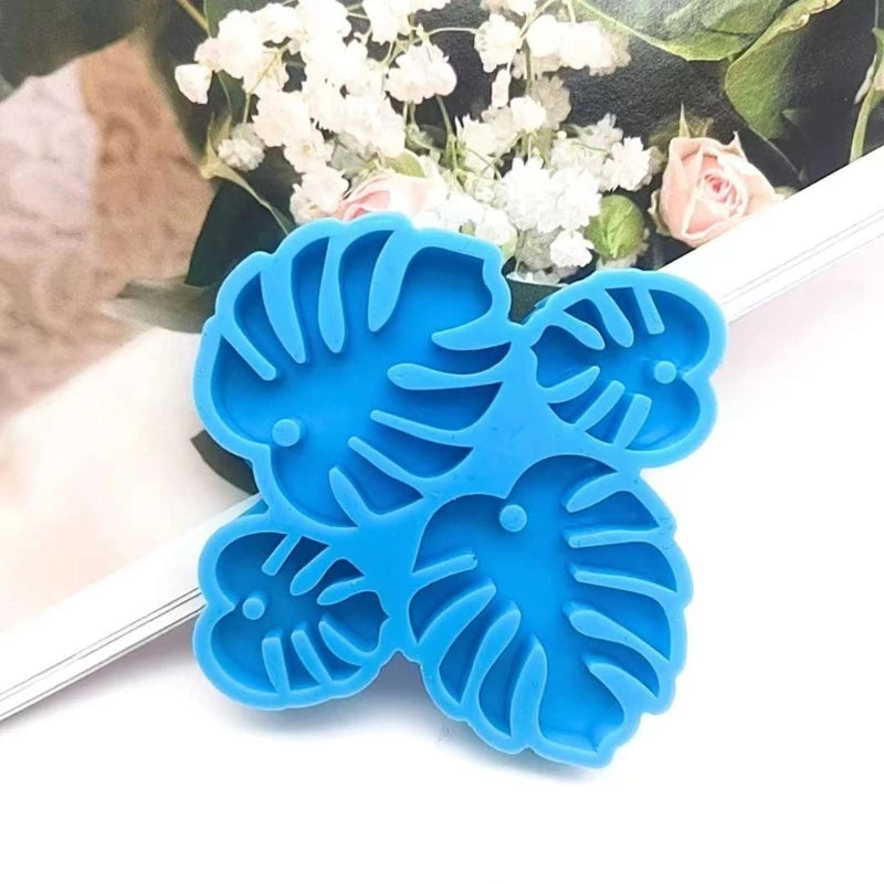 DIY 4 Cavity Monstera Leaf Shape Earrings Silicone Mold with Hole Keychain Necklace Pendant Charms Epoxy Resin Crafting Mould