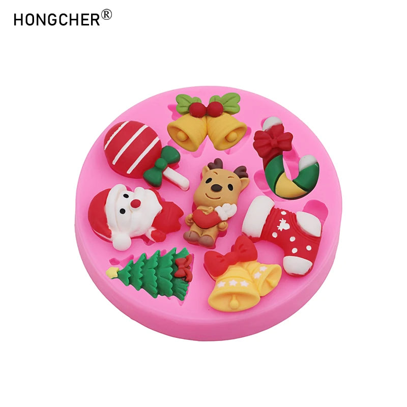 Christmas Series Bells Christmas Tree Snowman Snow House Fondant Cake Silicone Mold DIY Resin Jewelry Accessories Drip Mould