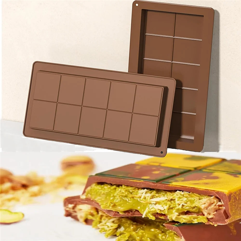 Deep Dubai Chocolate Bar Molds 2 Pack, 1 Inch Deep Large and Thick Silicone Chocolate Bar Molds for Stuffed Candy Bar