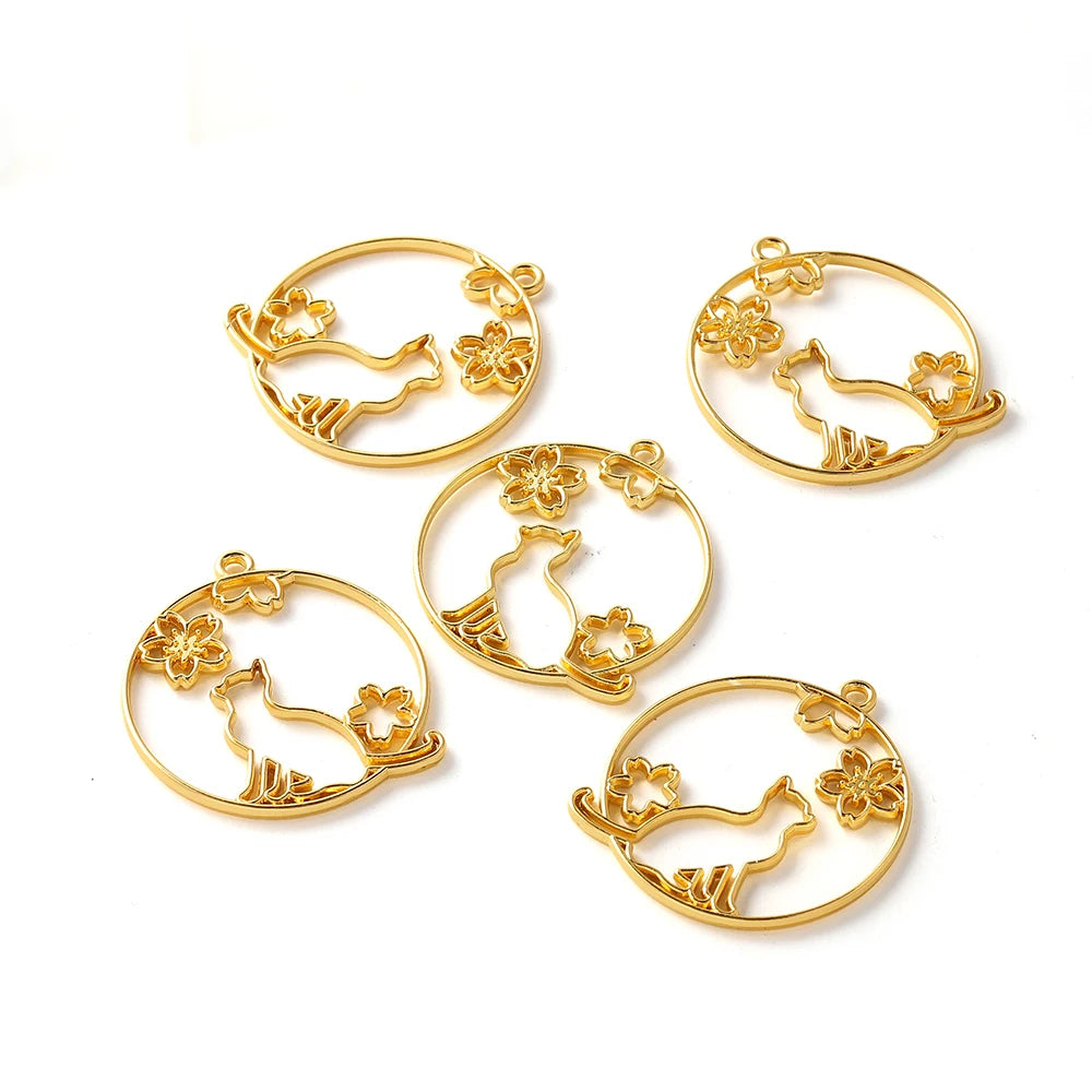 5Pcs/Set Metal Frame DIY Jewelry Necklace Pendant Gold Kitten Cat Cute Hollow Frames UV Epoxy Resin Tools Accessories Handmade