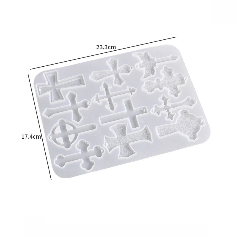 12pcs/set Halloween Cross Pendants Epoxy Resin Mold Silicone Mould for Jewelry Making DIY Crystal Keychain Crafts Casting Tools