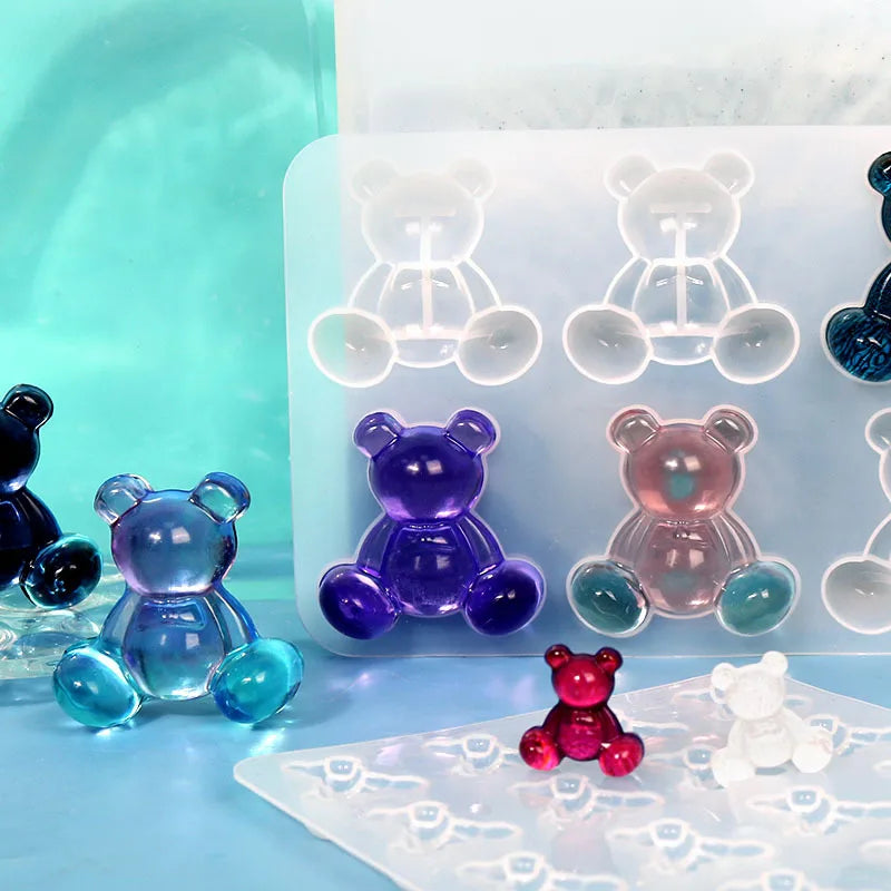 Crystal Bear Resin Silicone Molds Small Bears Charm Epoxy Mould For Earring Pendant Brooch Keychain Jewelry Making Supplies