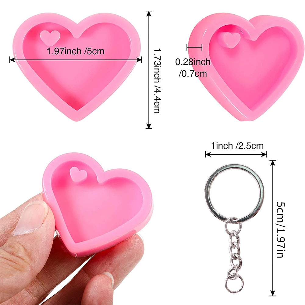 20Pcs Heart Keychain Molds Set 10 Heart Silicone Mold with Hole 10 Key Rings Pendant Jewelry Making for Valentine's Day Wedding