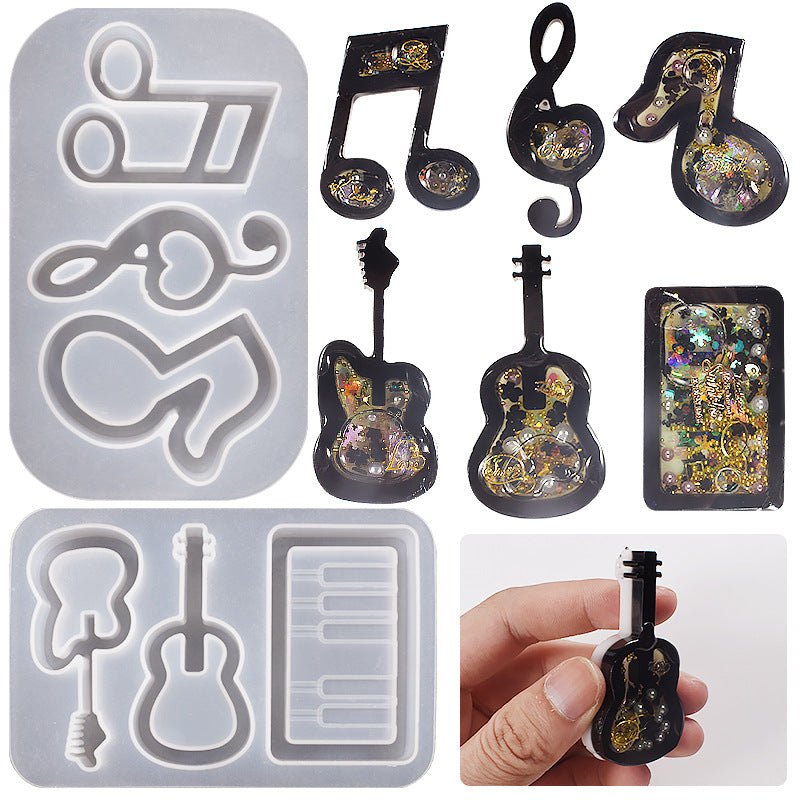 DIY Craft Music Notes Guitar Instruments Piano Quicksand Pendants DIY Keychain Pendants Silicone Molds Jewellery Resin Crafting