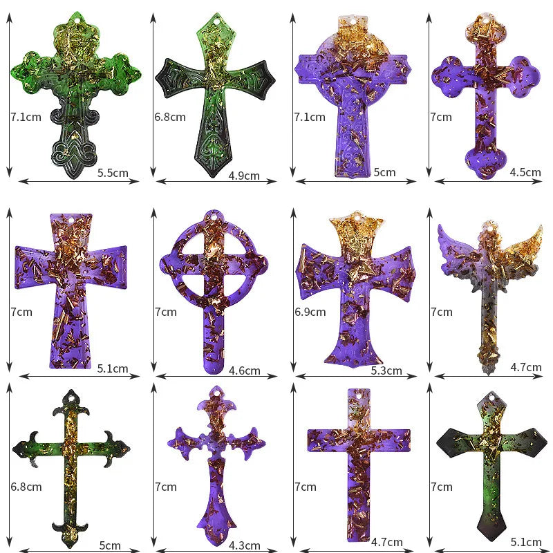 12pcs/set Halloween Cross Pendants Epoxy Resin Mold Silicone Mould for Jewelry Making DIY Crystal Keychain Crafts Casting Tools