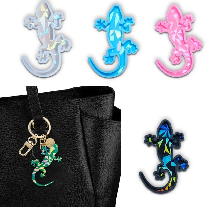 DIY Holographic Gecko Keychain Silicone Mold Cake Baking Gypsum Bag Pendant Epoxy Resin Mold Jewelry Handmade Crafts Decoration