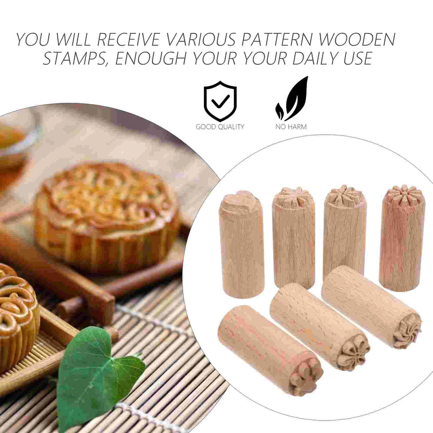 5pcs Stamps Clay Wood Pottery Concretestamped Tools Mold Set Cake Moon Wooden Decorative Patio Ideas Blockmaking Burning Stamp