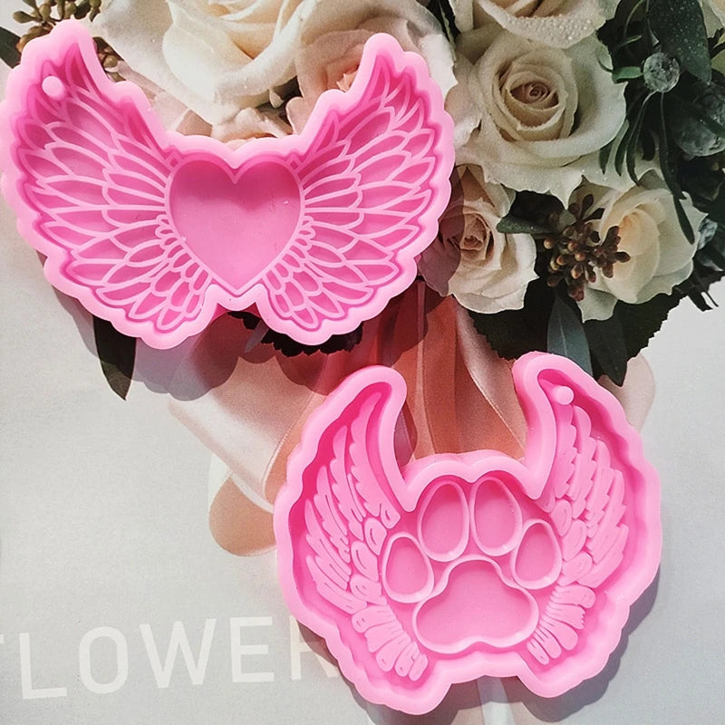 DIY Love Angel Wing Keychain Mold Handmade Keychain Decorative Pendant Silicone Mould Jewelry Bag Charms Ornament Casting Tool