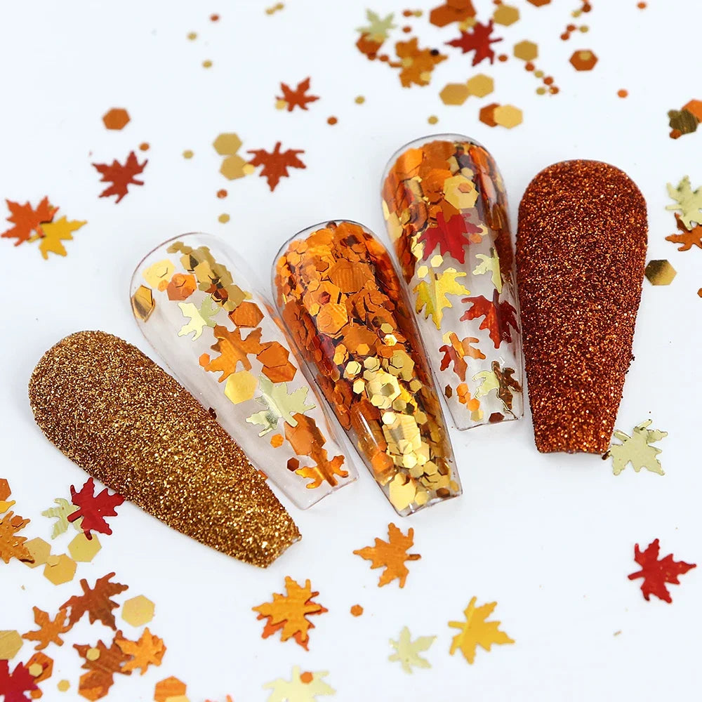 6 Pcs Resin Glitter Autumn Sequins For Epoxy Resin Filling Sweater Effect Powder Maple Leaves Fall Winter DIY Resin Mold Fillers