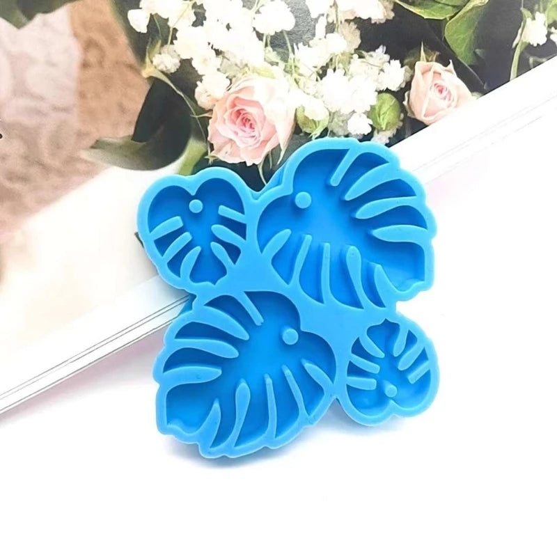 DIY 4 Cavity Monstera Leaf Shape Earrings Silicone Mold with Hole Keychain Necklace Pendant Charms Epoxy Resin Crafting Mould