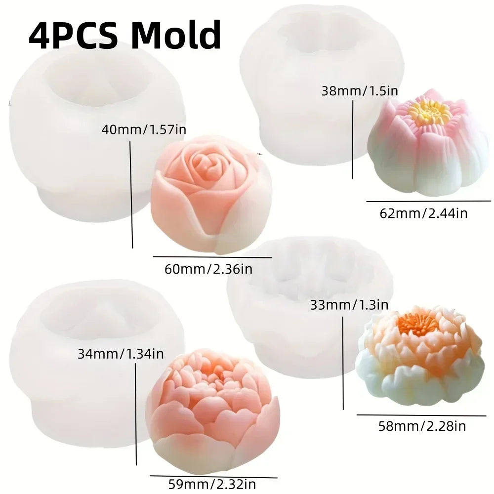 DIY heart shaped rose flower candle silicone mold large Love shaped flower candle mold blooming flower resin mold Christmas