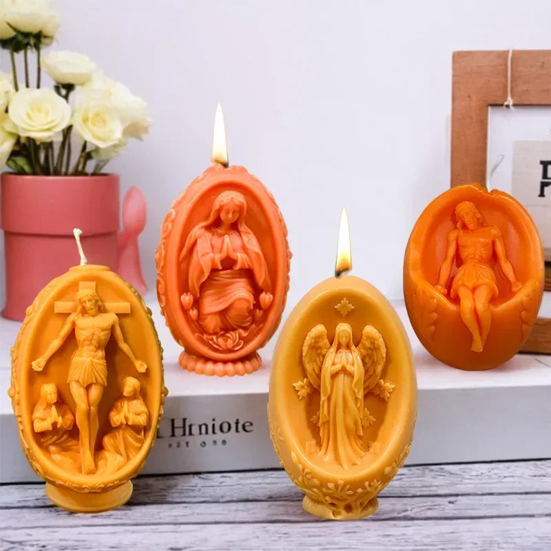 3D Easter Jesus Egg Candle Silicone Mold Virgin Mary Easter Egg Candle Mould Resin Jesus Egg Gypsum Molds Easter Gift