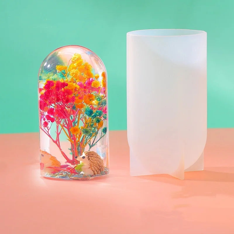 Cylindrical Night Light Ornament Resin Drip Mold DIY Dried Flower Specimen Lamp Holder Silicone Mold Home Decoration Storage