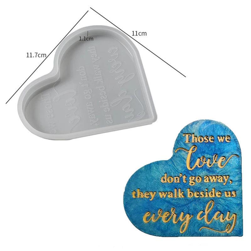 Crystal Heart Memorial Sign Resin Molds Letter Coaster Silicone Mould DIY Craft Home Decor Office Signs Epoxy Jewelry Tools