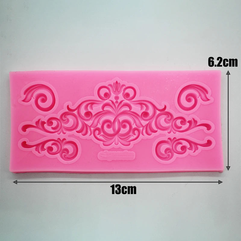 Baroque Fondant Mold Lace Scroll Embossed key Silicone Mold for Cake Border Decoration Jewelry Polymer Clay Candy Chocolate