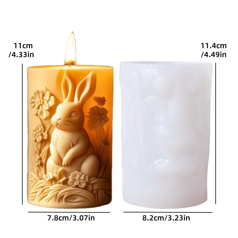 Cute Rabbit Relief Cylinder Candle Silicone Mold Vertical Ear Rabbit Flower Resin Mould Easter Rabbit Relief Crafts Gypsum Molds