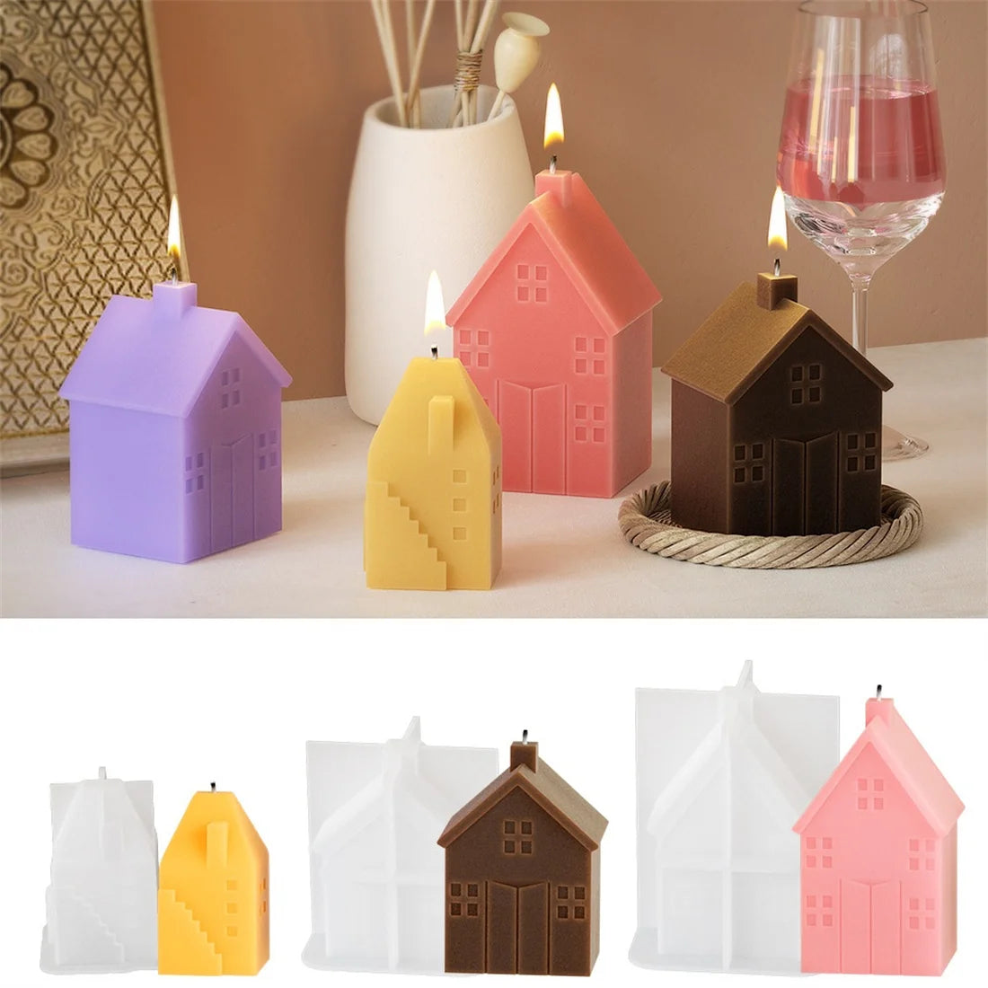 3D House Candle Silicone Mold Stereoscopic House DIY Candle Mold Gypsum Concrete Epoxy Resin Mold House Home Decoration Casting