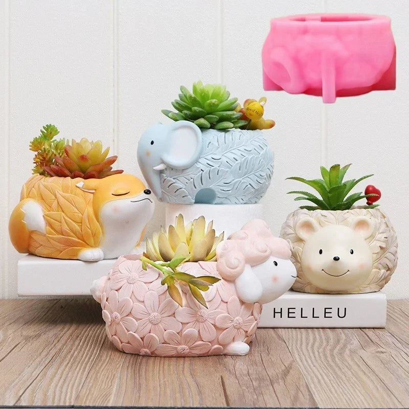 3D Animal Slippers Succulent Plant Flower Pot Resin Silicone Mold Hole Shoes Sandals Storage Box Pen Holder Concrete Gypsum Mold