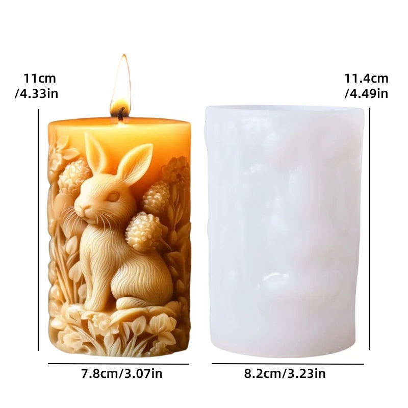 Cute Rabbit Relief Cylinder Candle Silicone Mold Vertical Ear Rabbit Flower Resin Mould Easter Rabbit Relief Crafts Gypsum Molds