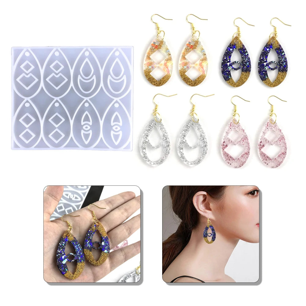 Droplet Shape Earring Pendant Silicone Mold Crystal Epoxy Resin Hollowed Out Earring Molds Creative Jewelry Necklace Pendans