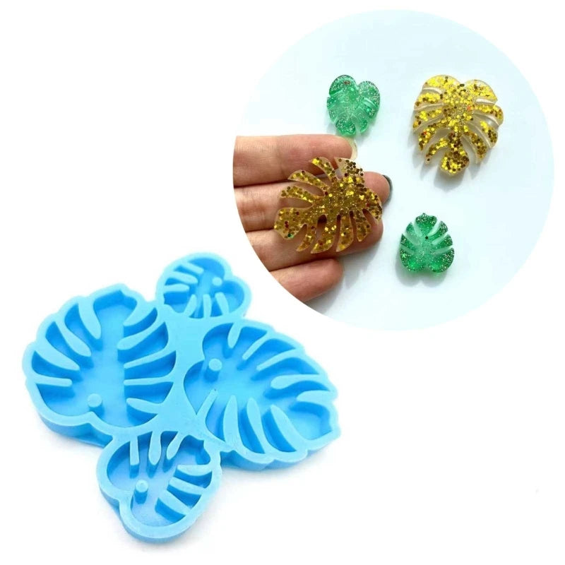 DIY 4 Cavity Monstera Leaf Shape Earrings Silicone Mold with Hole Keychain Necklace Pendant Charms Epoxy Resin Crafting Mould