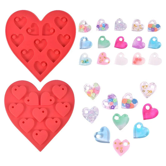 DIY Pendant Crystal Epoxy Resin Mold Heart Shaped Earrings With Holes Love Valentine's Day Chocolate Silicone Mold