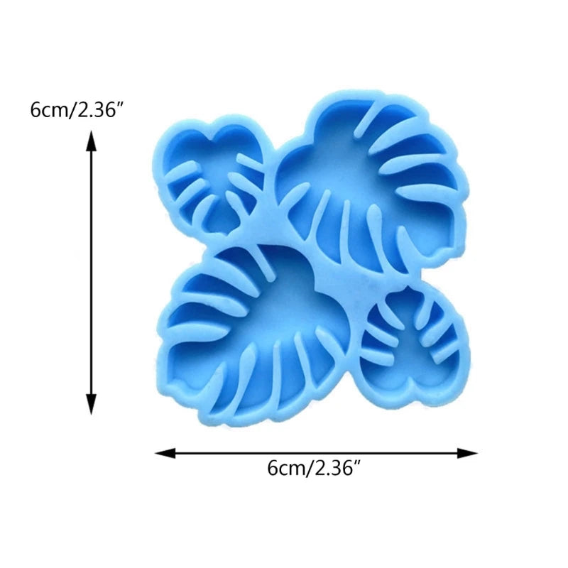 DIY 4 Cavity Monstera Leaf Shape Earrings Silicone Mold with Hole Keychain Necklace Pendant Charms Epoxy Resin Crafting Mould