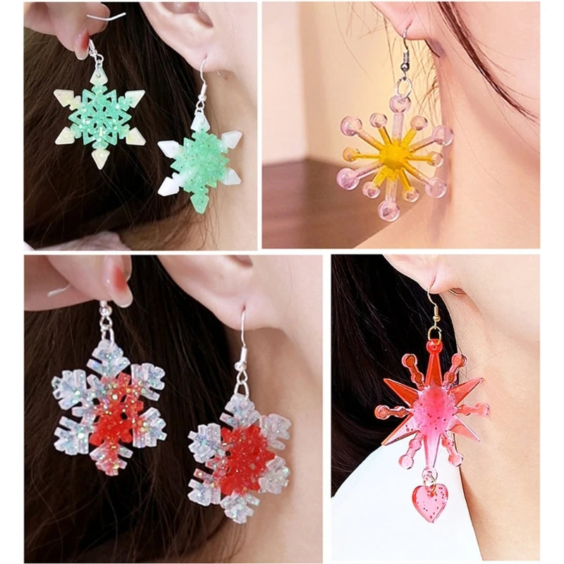 Christmas Earrings Mold Epoxy Resin Silicone Molds DIYs Snowflake Pendant Earring Mold Keychain Epoxy Resin Jewelry Tool