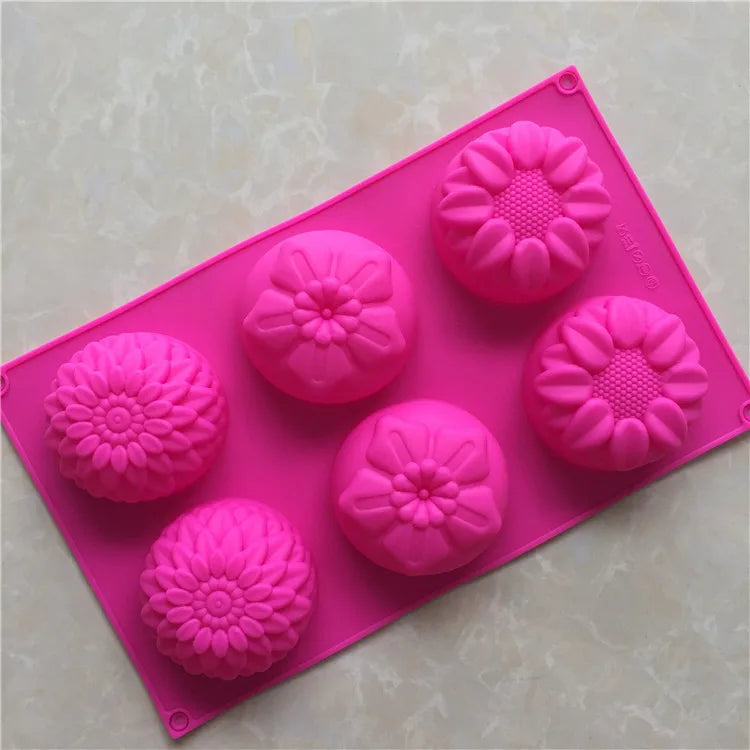 6 Cavity Flower Shaped Silicone Soap Mold DIY Handmade Aromatherapy Soap Making Form Chocolate Cake Mould Craft Making Supplies